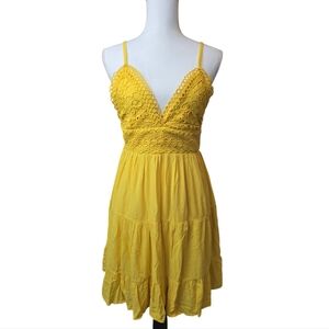 Chocolate USA NWT Sundress Size Large Mustard Open Back with Tie Embroidered